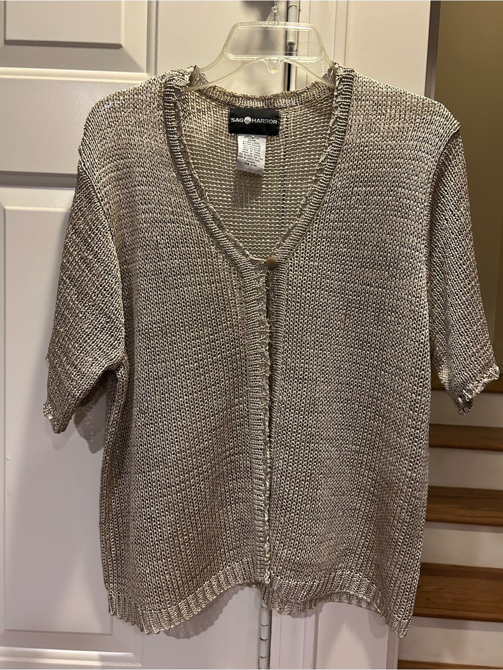 Sag Harbor Cream-Taupe Short Sleeve Knit Cardigan size XL